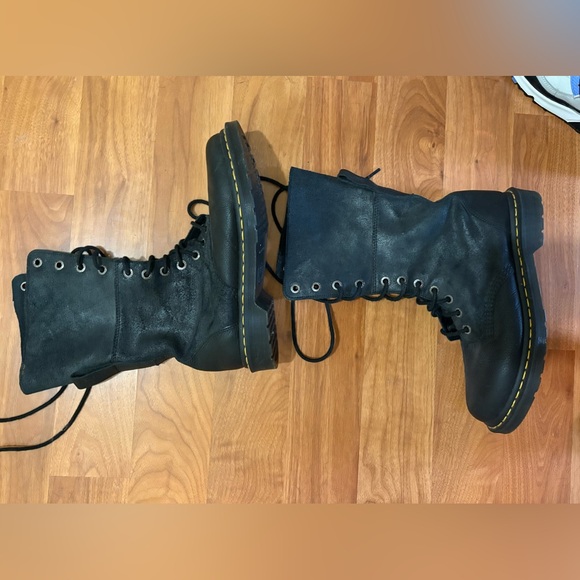 Dr. Martens Black Combat Boots with Yellow Stitching - Picture 3 of 4